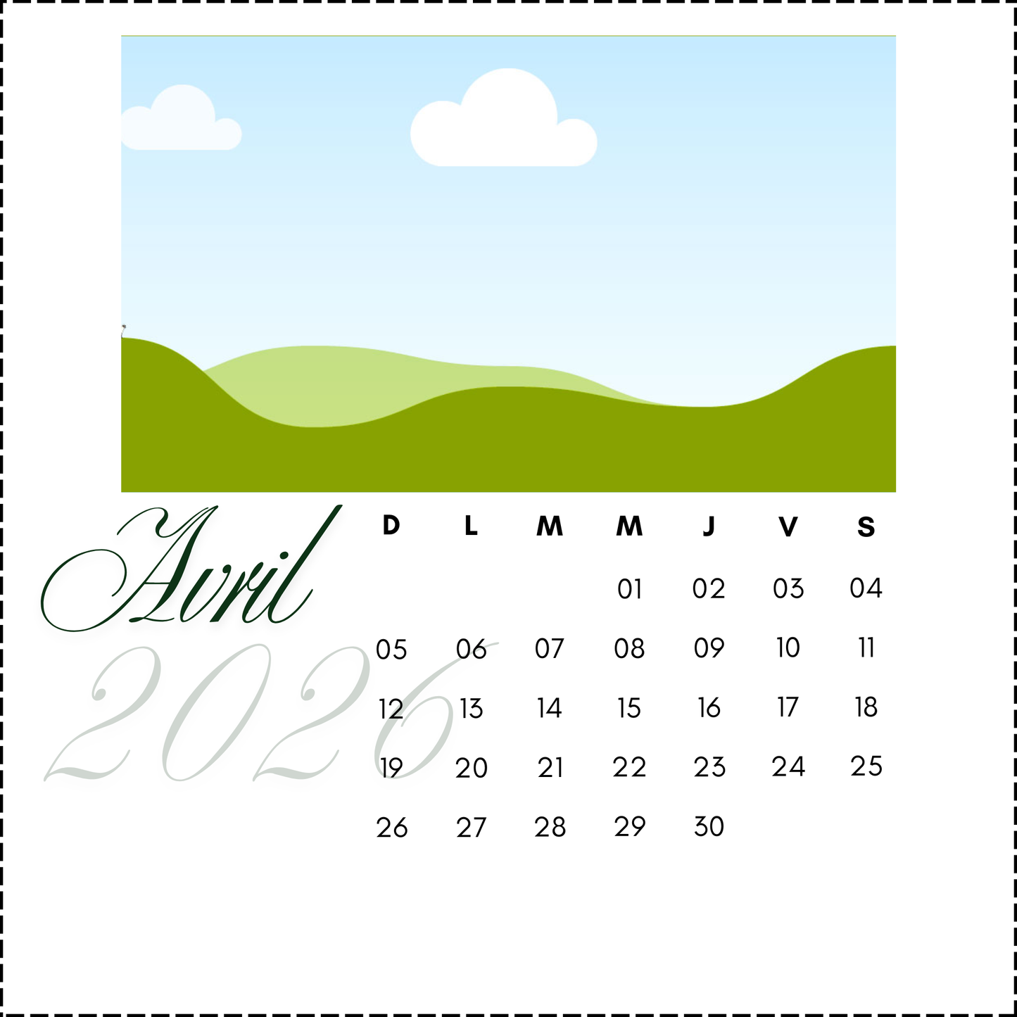 Calendrier personnalisé de bureau