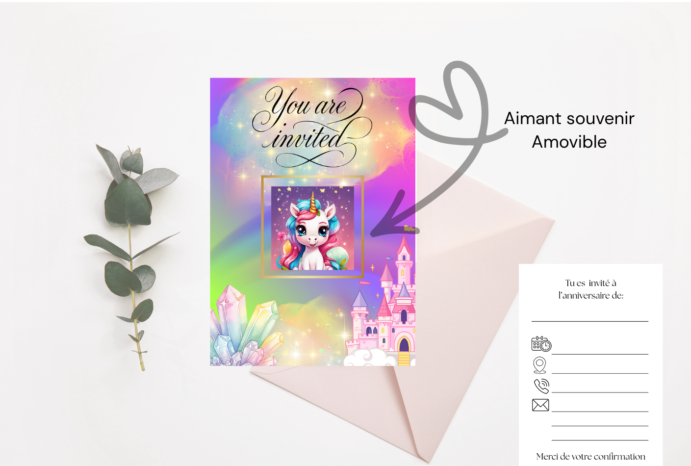 Carte d'invitation Licorne